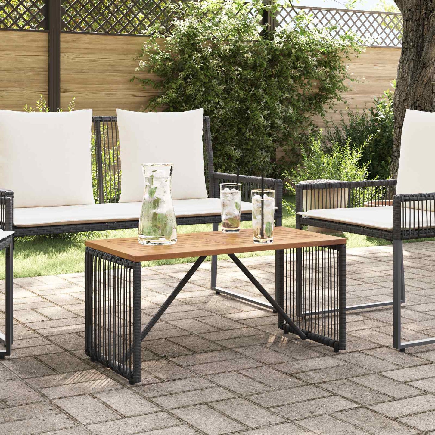 Tavolo da Esterno Nero e Marrone 80 x 40 x 40 cm polyrattan