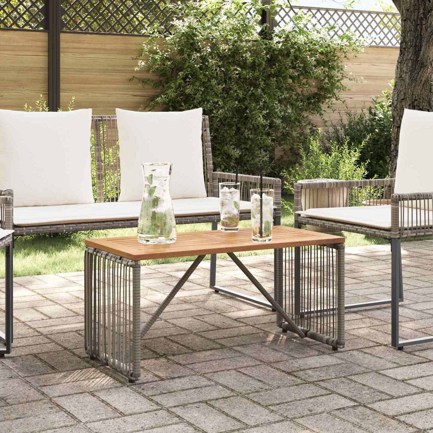 Tavolo da Esterno Grigio e Marrone 80 x 40 x 40 cm polyrattan