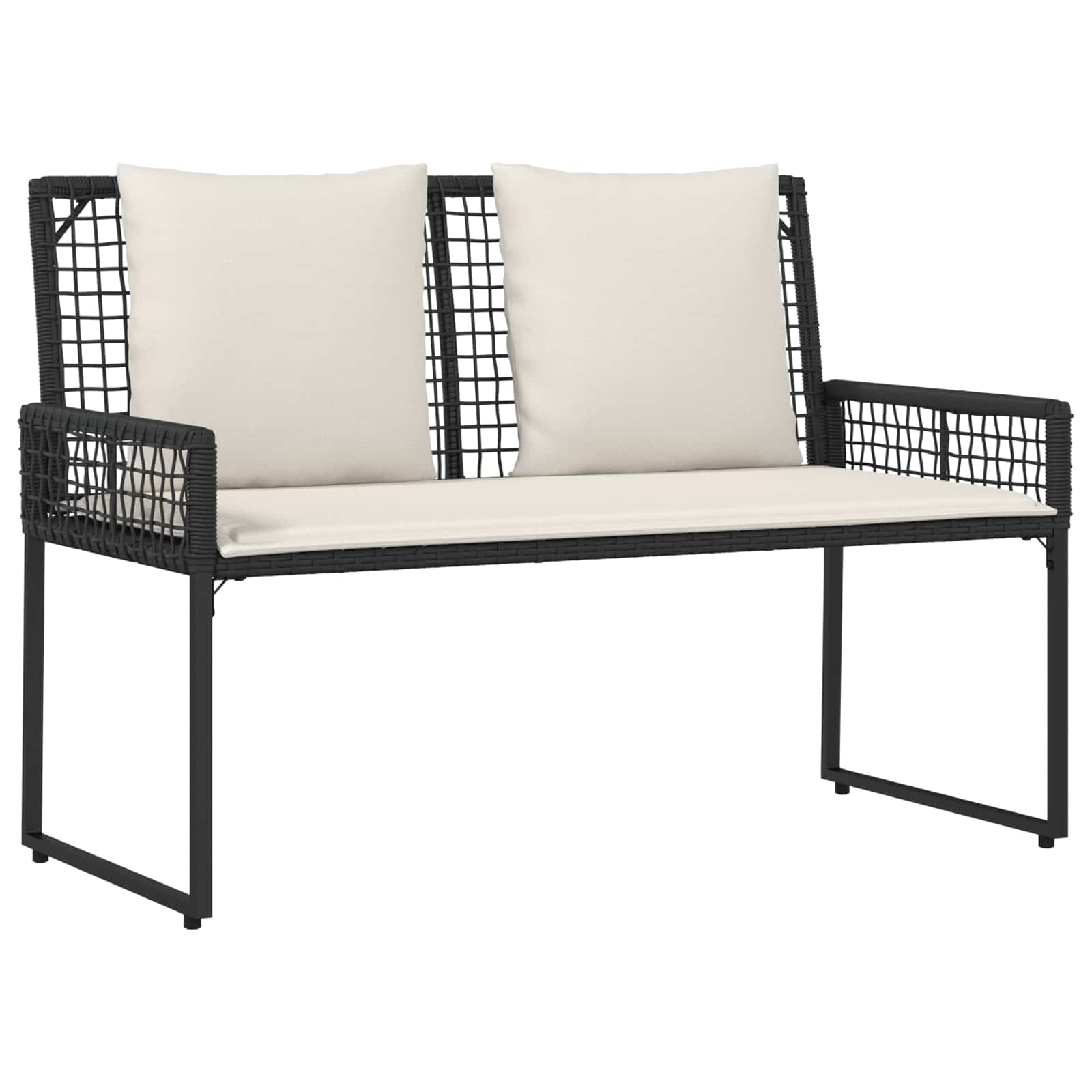 Set di Mobili da Esterno con cuscino 4 pcs Nero e Bianco Crema | homemem39