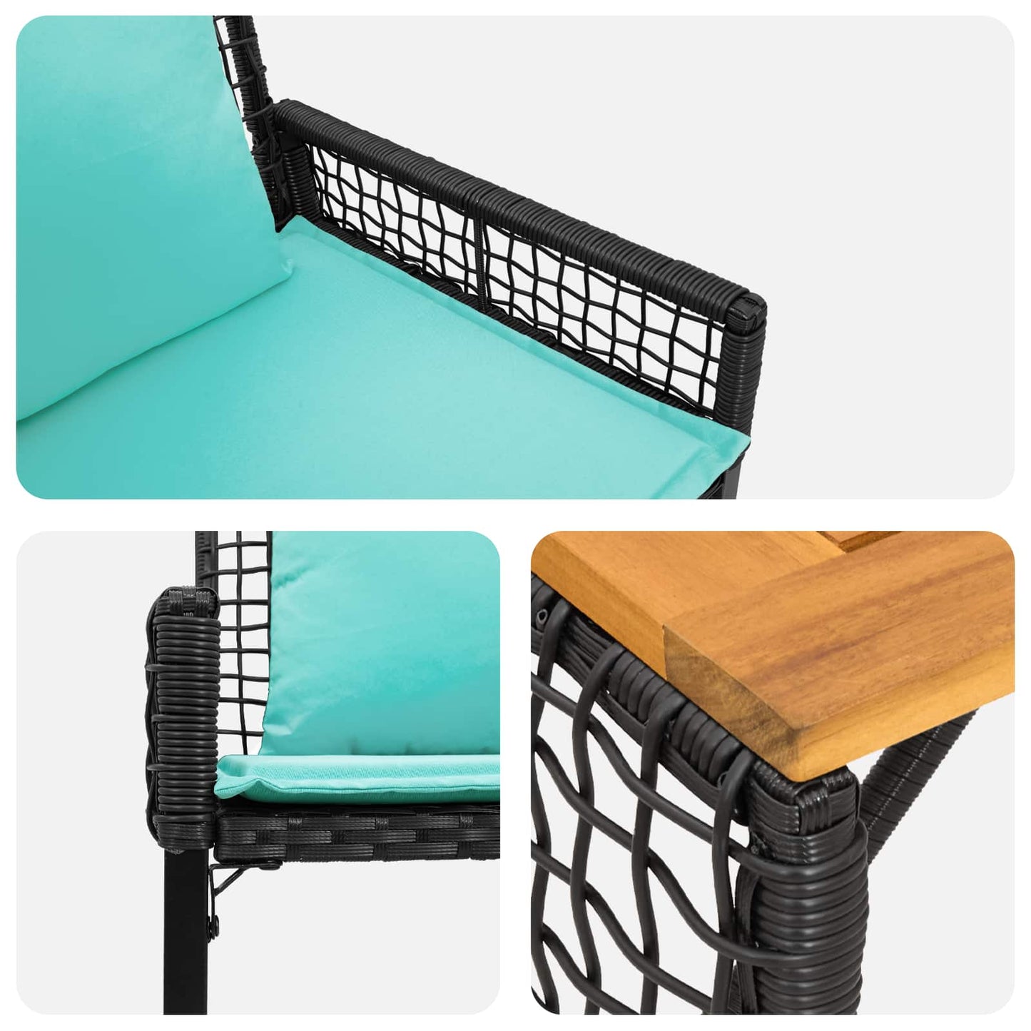 Set di Mobili da Esterno con cuscino 4 pcs Nero e Turchese | homemem39
