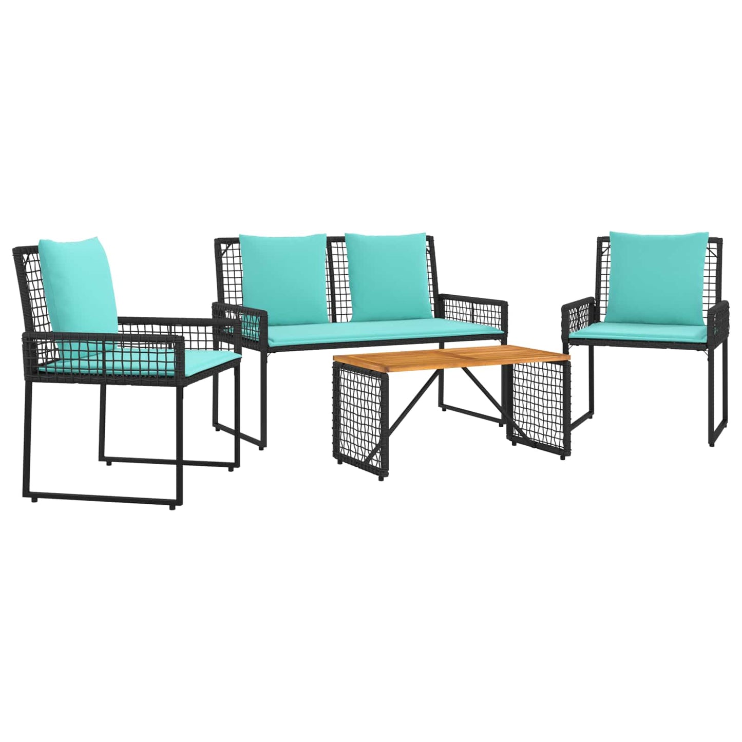 Set di Mobili da Esterno con cuscino 4 pcs Nero e Turchese | homemem39