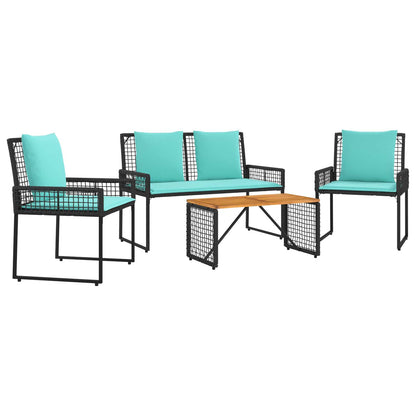 Set di Mobili da Esterno con cuscino 4 pcs Nero e Turchese | homemem39