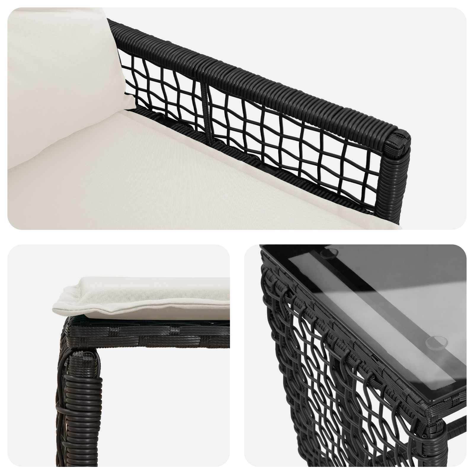 Set di Mobili da Esterno con cuscino 5 pcs Nero e Bianco | homemem39