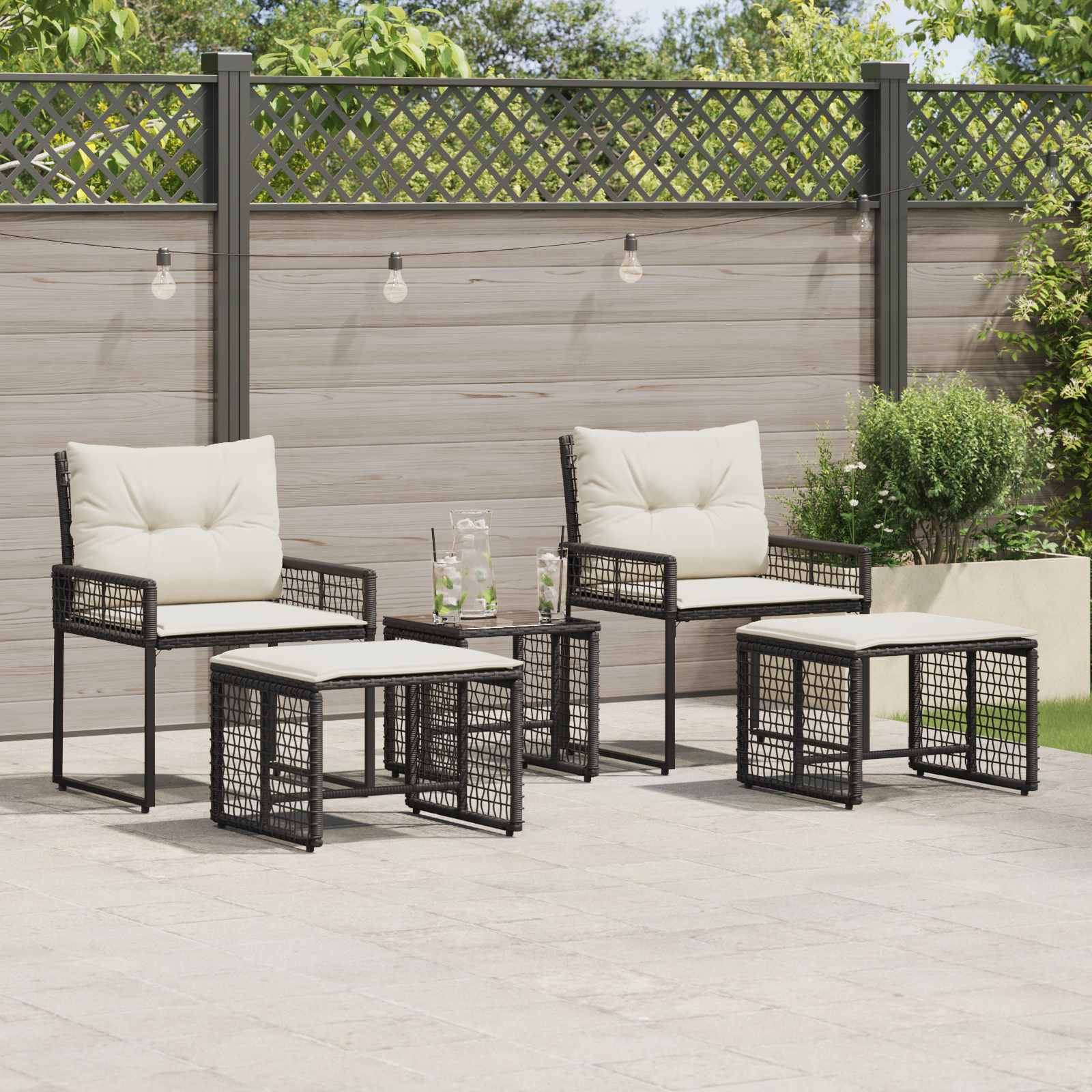 Set di Mobili da Esterno con cuscino 5 pcs Nero e Bianco | homemem39