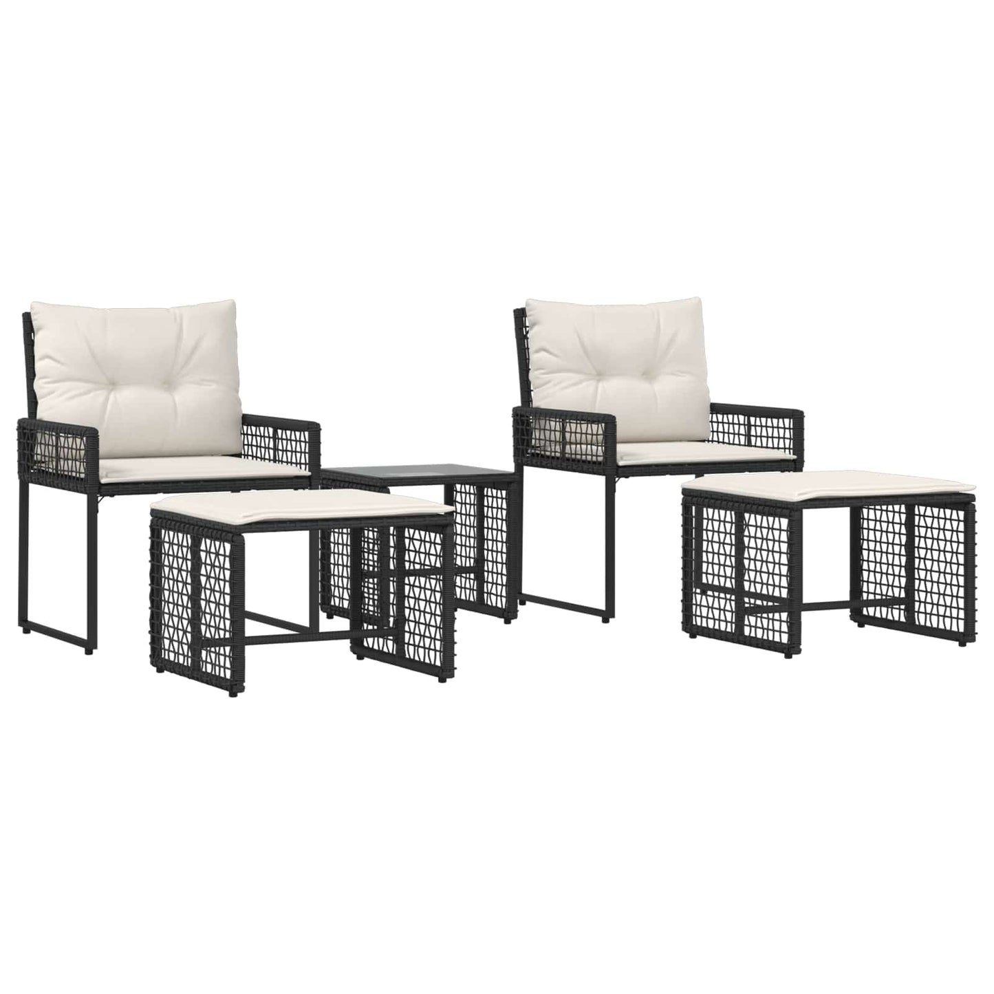 Set di Mobili da Esterno con cuscino 5 pcs Nero e Bianco | homemem39