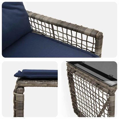 Set di Mobili da Esterno con cuscino 5 pcs Grigio e Blu Navy | homemem39