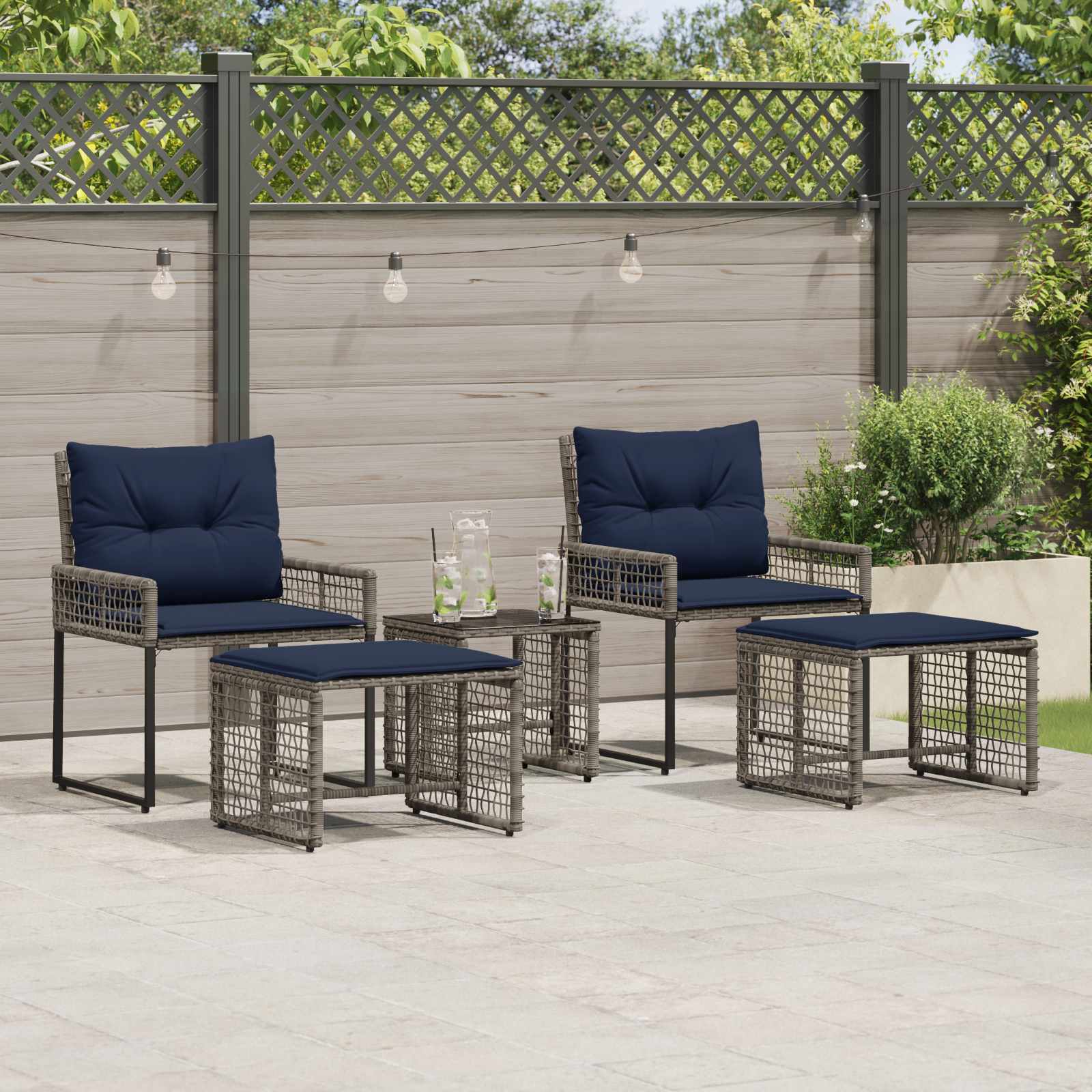 Set di Mobili da Esterno con cuscino 5 pcs Grigio e Blu Navy | homemem39