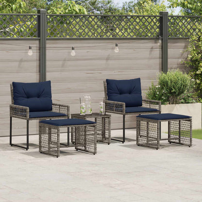 Set di Mobili da Esterno con cuscino 5 pcs Grigio e Blu Navy | homemem39