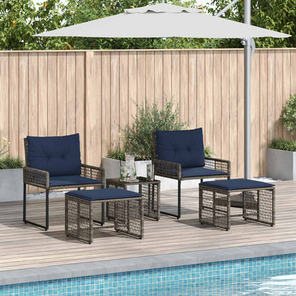 Set di Mobili da Esterno con cuscino 5 pcs Grigio e Blu Navy | homemem39