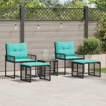Set di Mobili da Esterno con cuscino 5 pcs Nero e Turchese