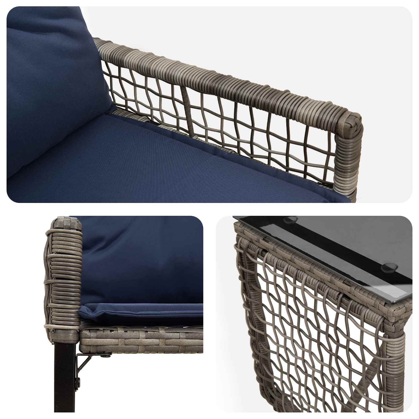 Set di Mobili da Esterno con cuscino 3 pcs Grigio e Blu Navy | homemem39