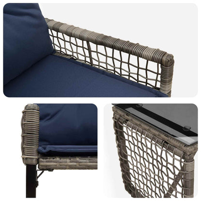 Set di Mobili da Esterno con cuscino 3 pcs Grigio e Blu Navy | homemem39
