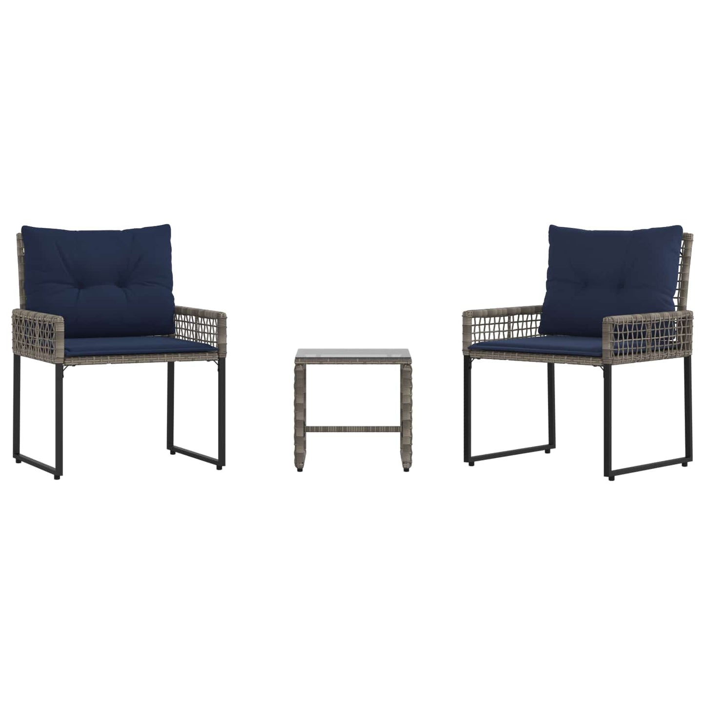 Set di Mobili da Esterno con cuscino 3 pcs Grigio e Blu Navy | homemem39