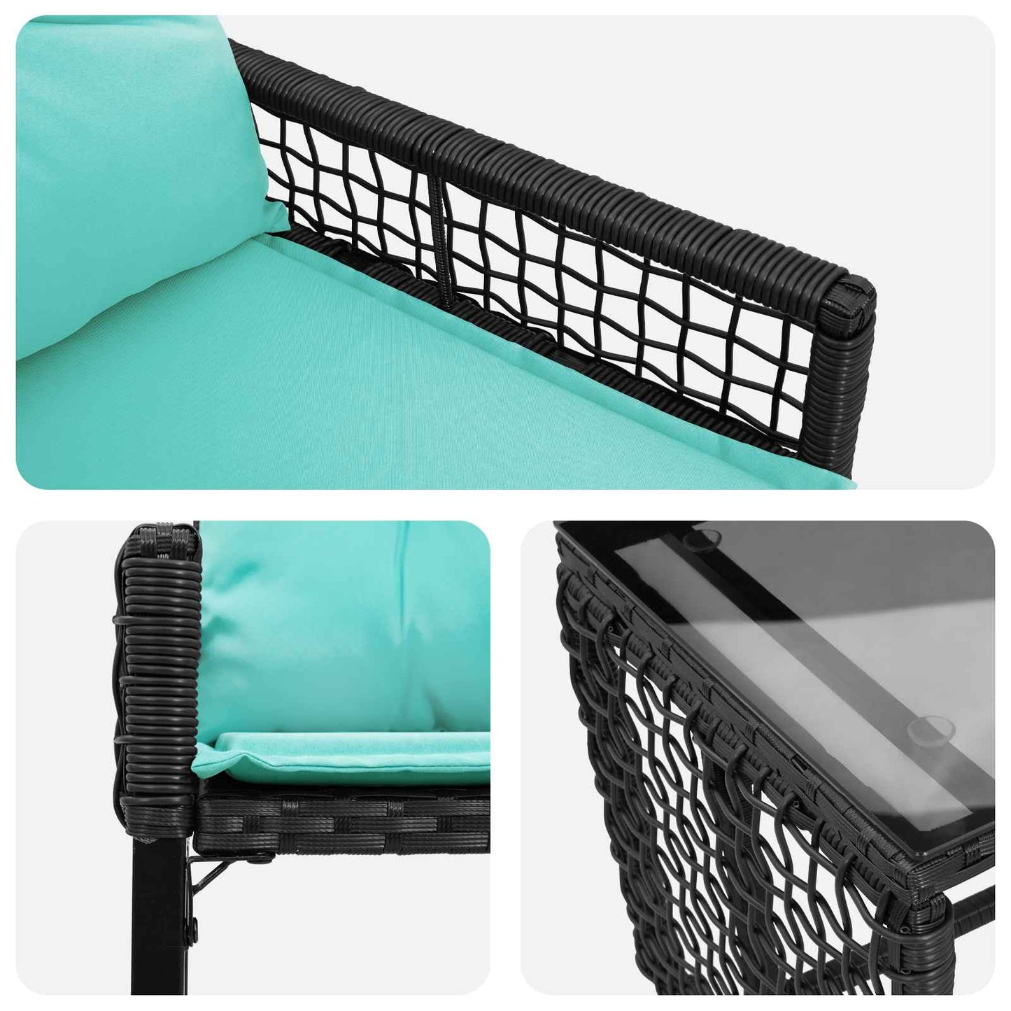 Set di Mobili da Esterno con cuscino 3 pcs Nero e Turchese | homemem39
