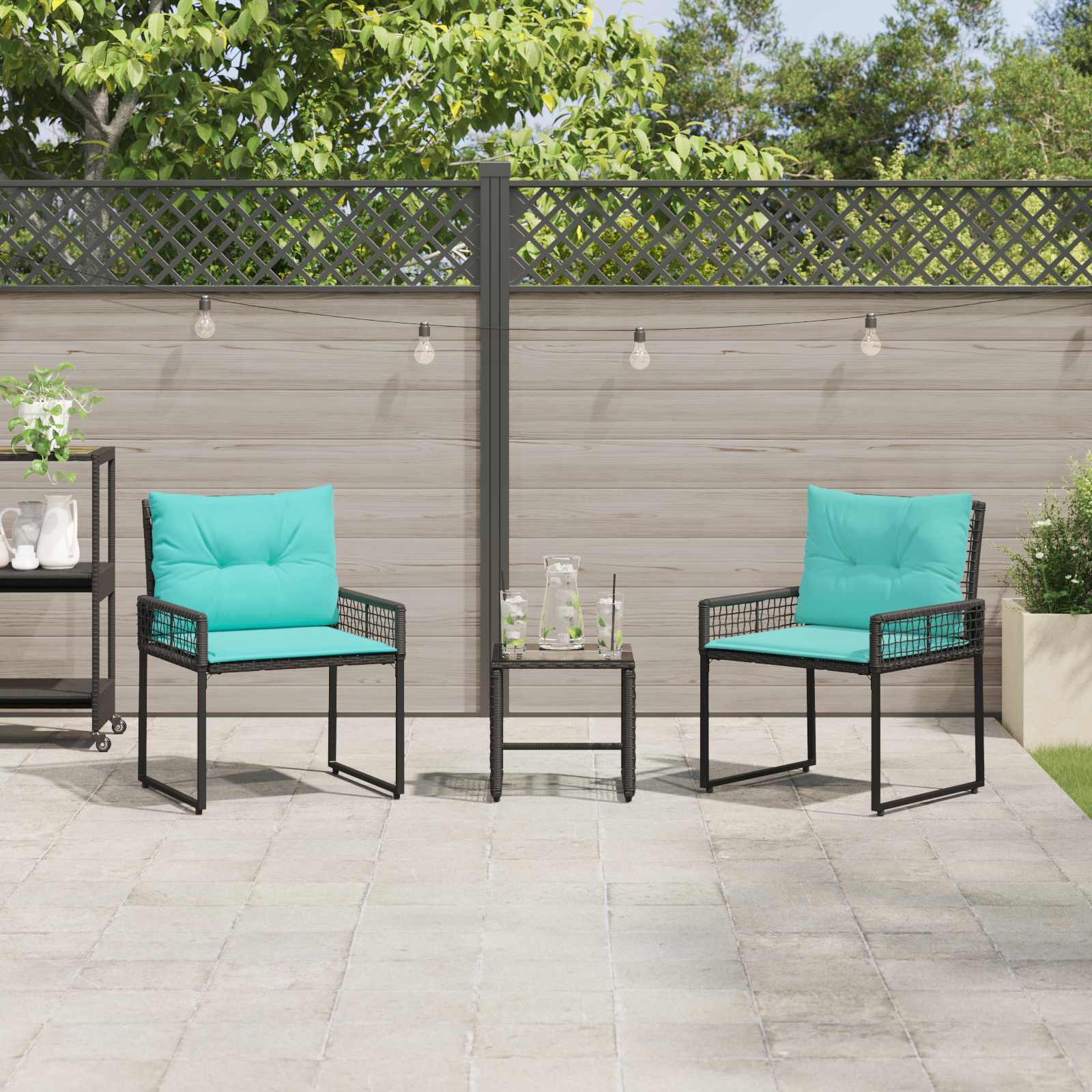 Set di Mobili da Esterno con cuscino 3 pcs Nero e Turchese | homemem39