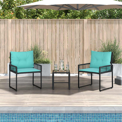 Set di Mobili da Esterno con cuscino 3 pcs Nero e Turchese | homemem39