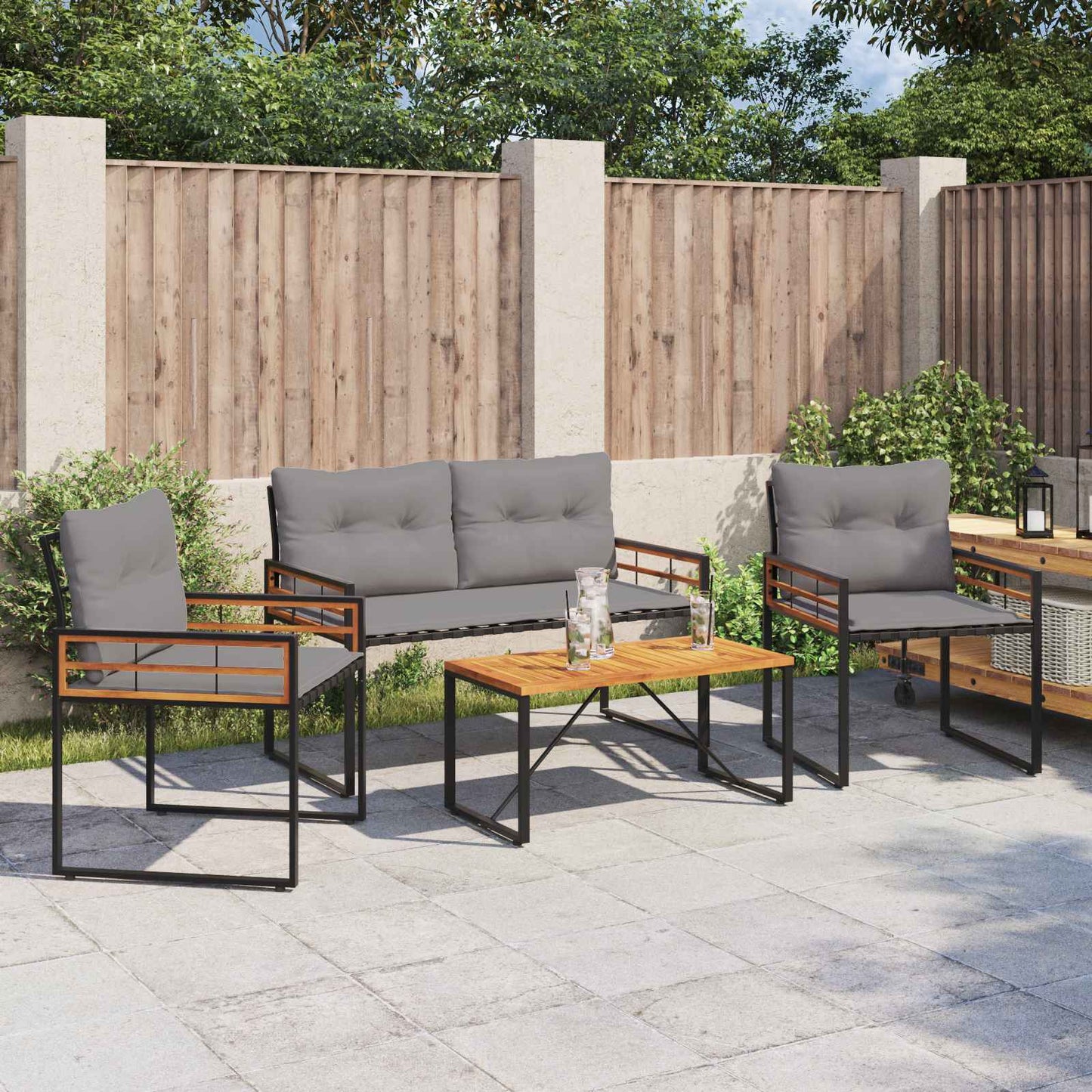 Set di Mobili da Esterno con cuscino 4 pcs Grigio chiaro