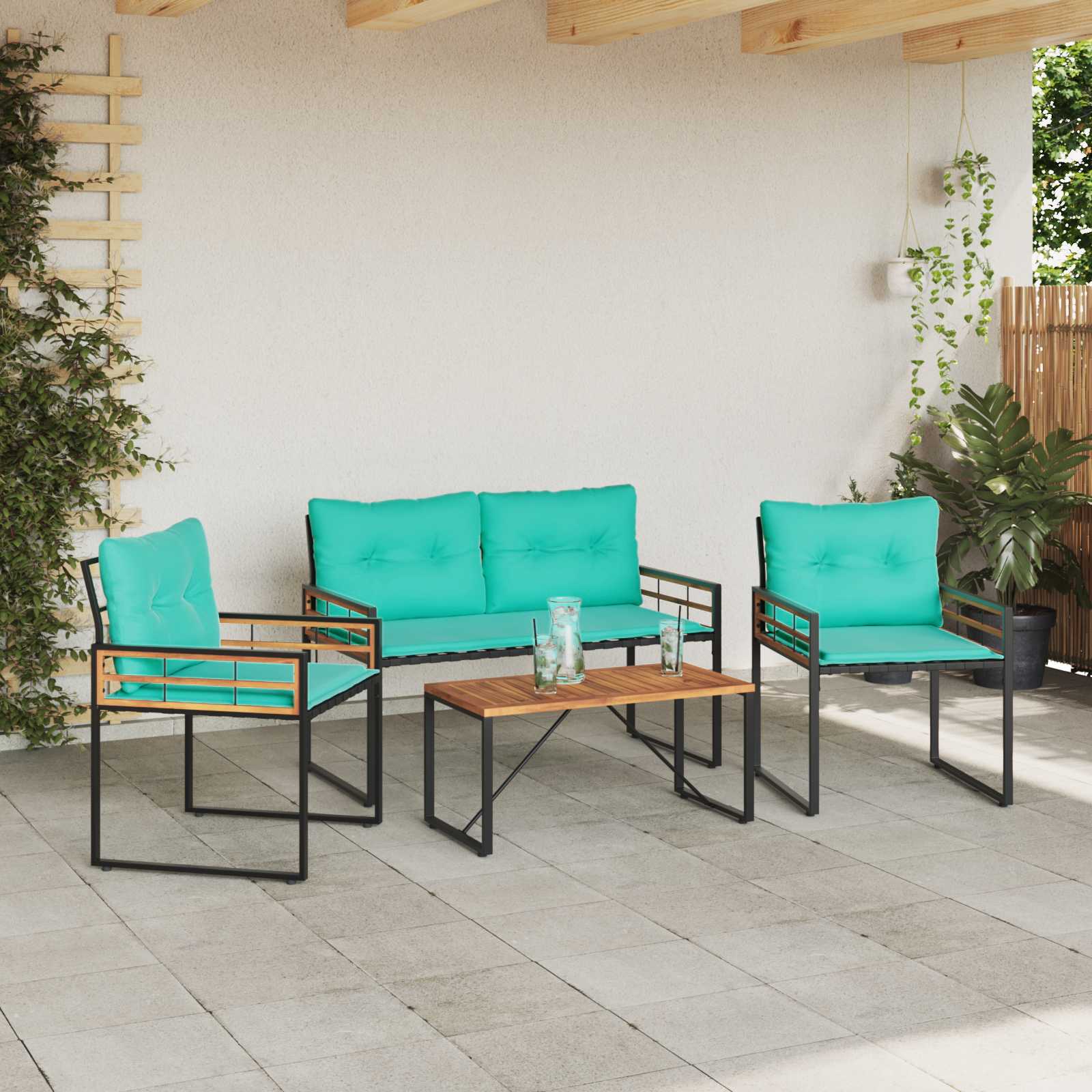 Set di Mobili da Esterno con cuscino 4 pcs Turchese | homemem39