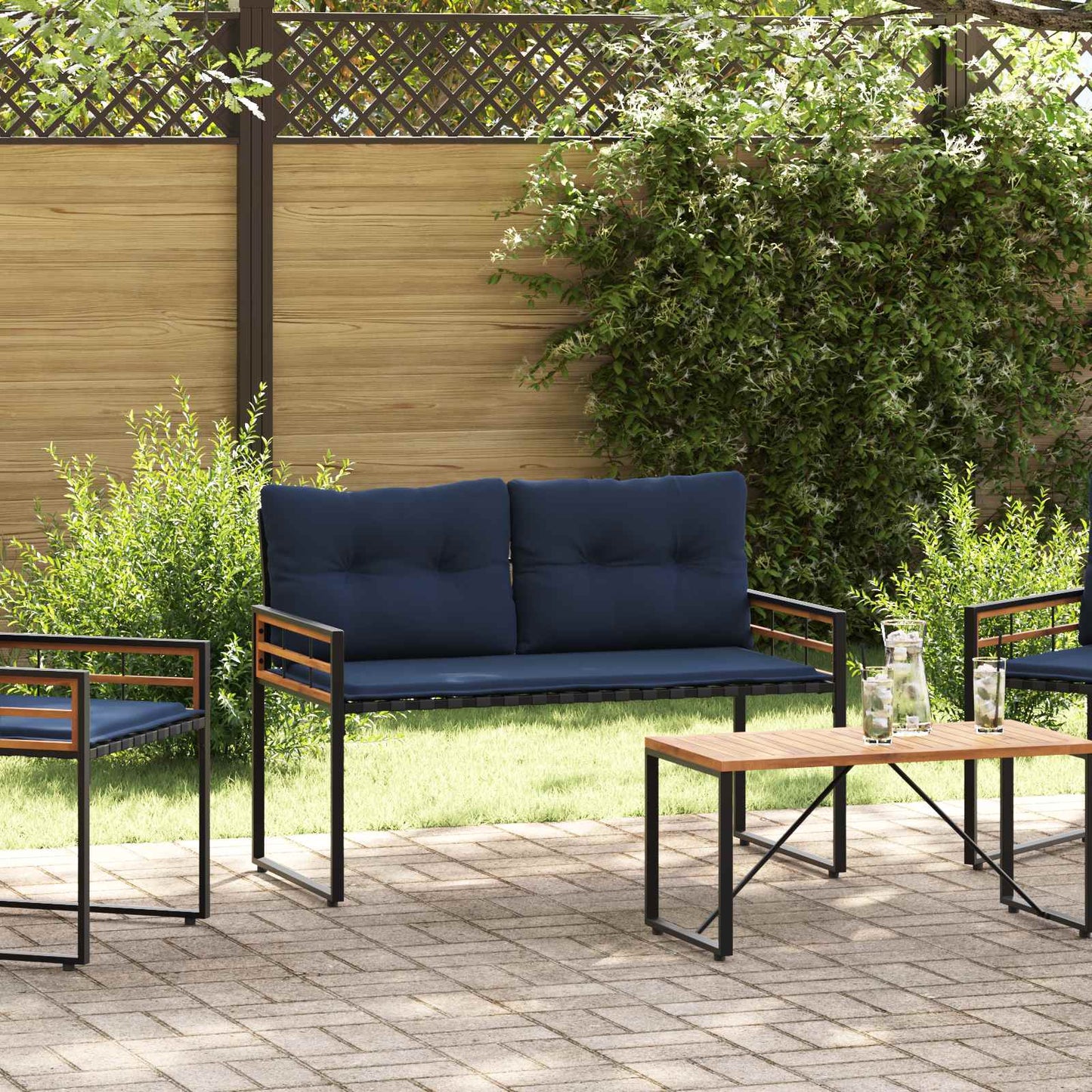 Panchetta in Legno a Strati con cuscino Navy 114 x 55 x 77 cm | homemem39