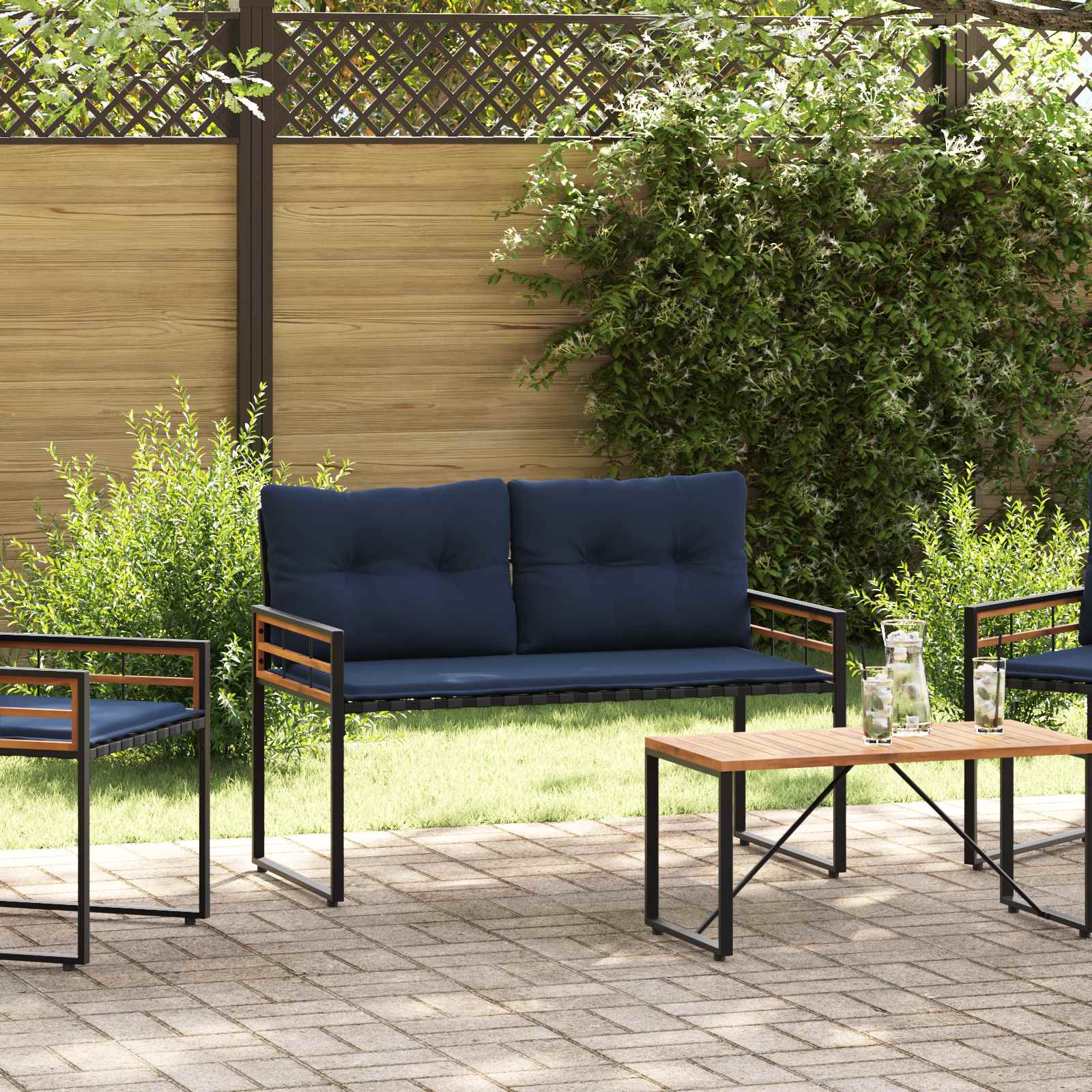 Panchetta in Legno a Strati con cuscino Navy 114 x 55 x 77 cm | homemem39