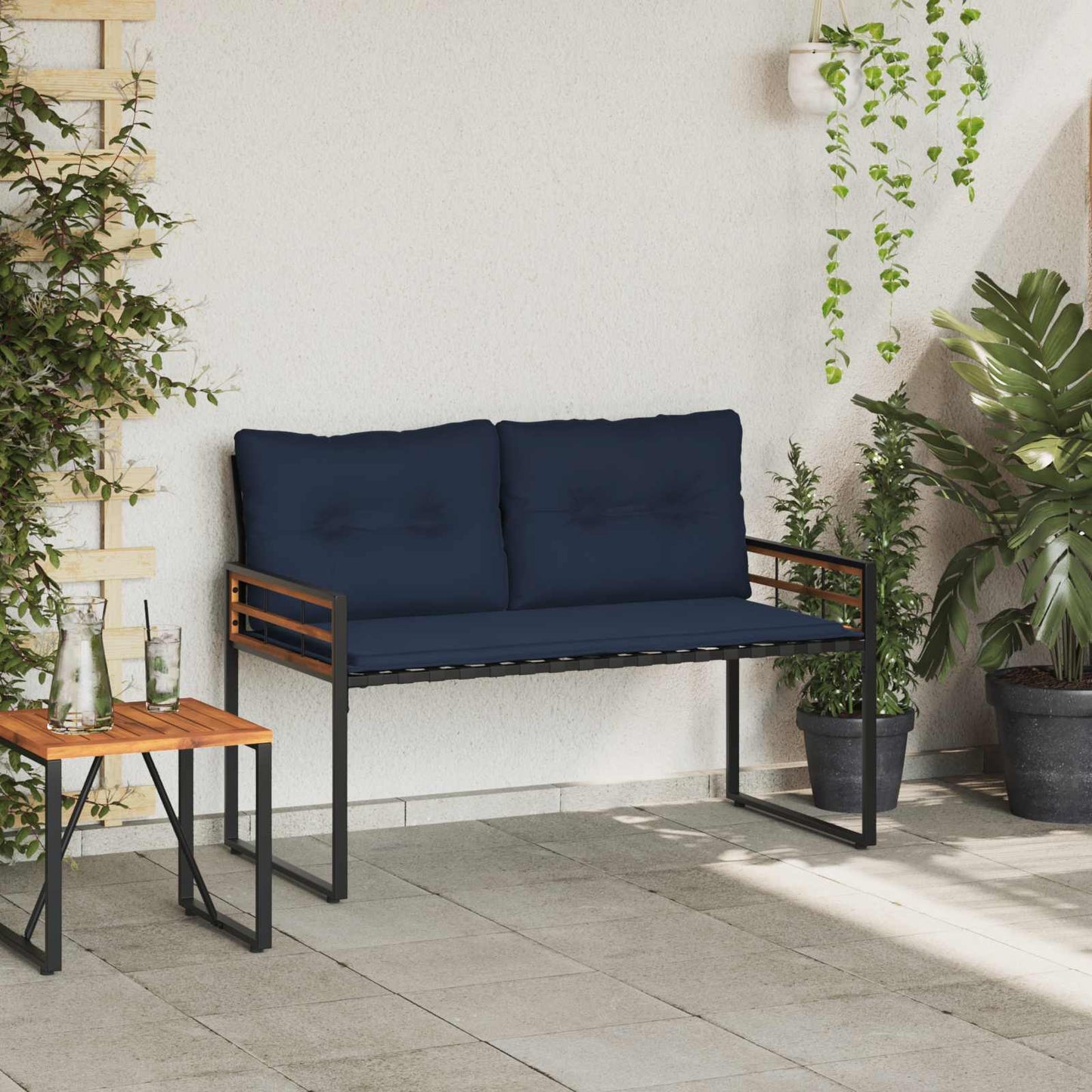 Panchetta in Legno a Strati con cuscino Navy 114 x 55 x 77 cm | homemem39