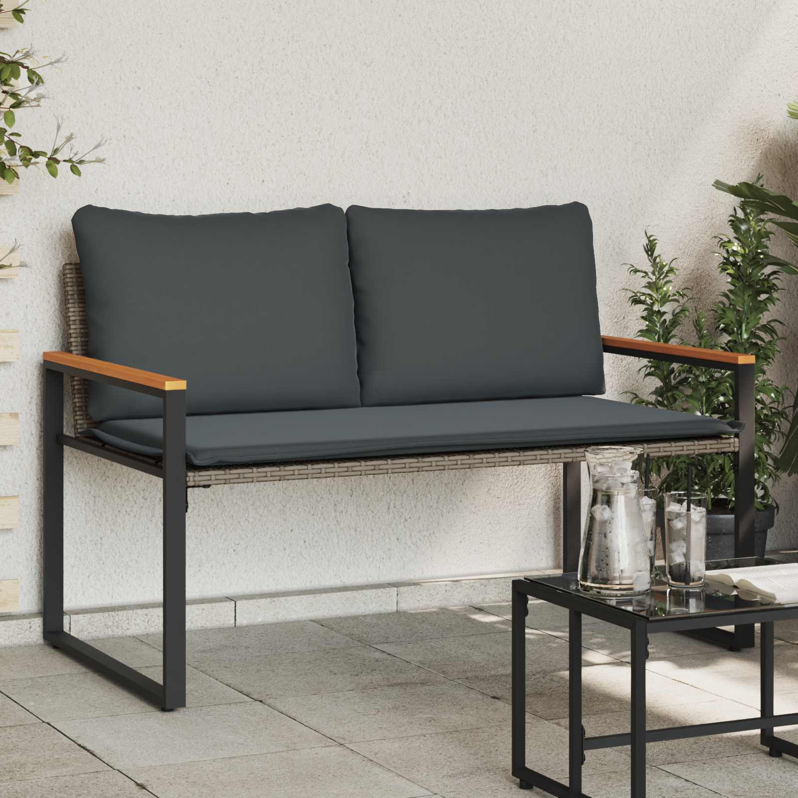 panchina Grigio e Grigio Scuro 115 x 65 x 72 cm Rattan | homemem39