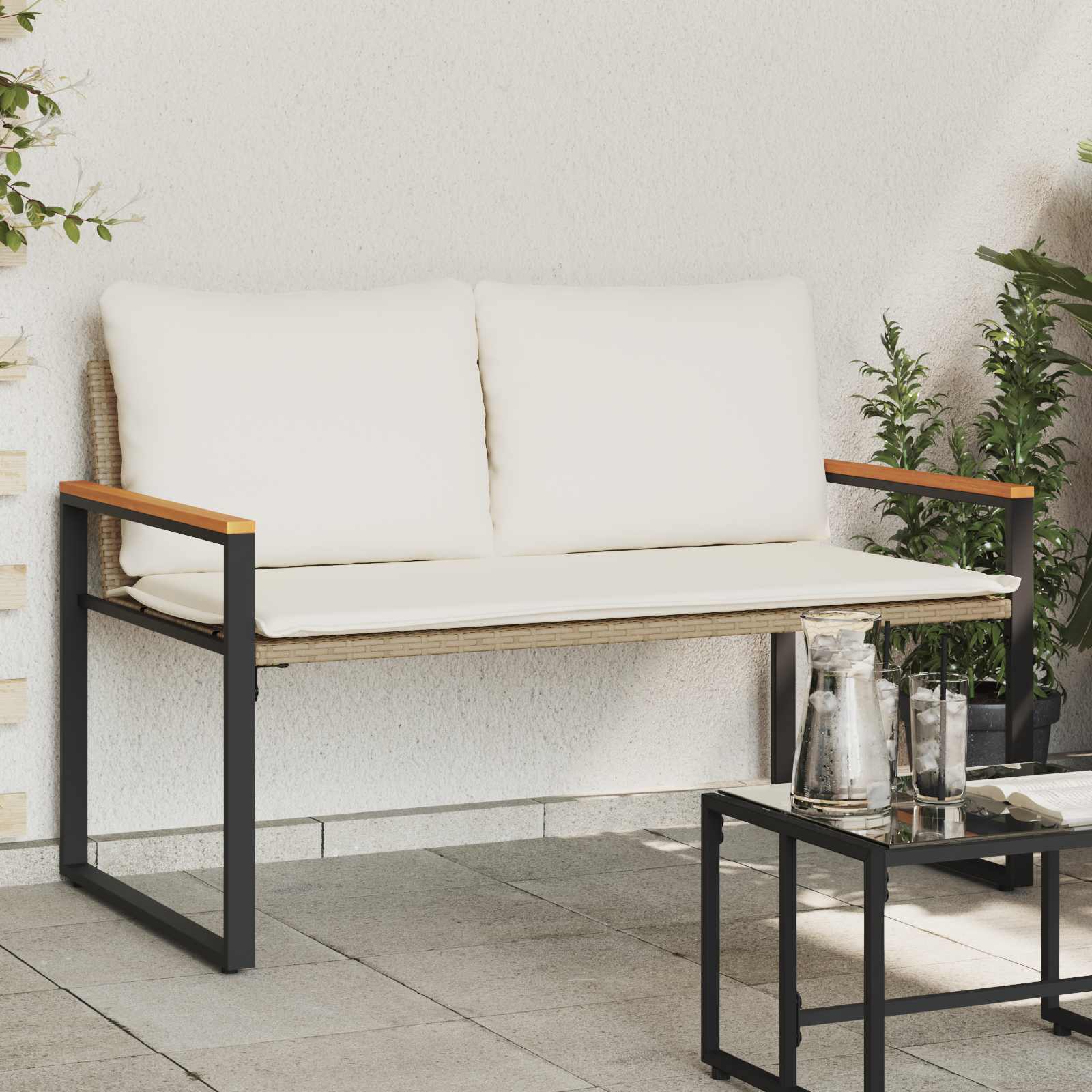 panchina Beige e Bianco Crema 115 x 65 x 72 cm Rattan | homemem39