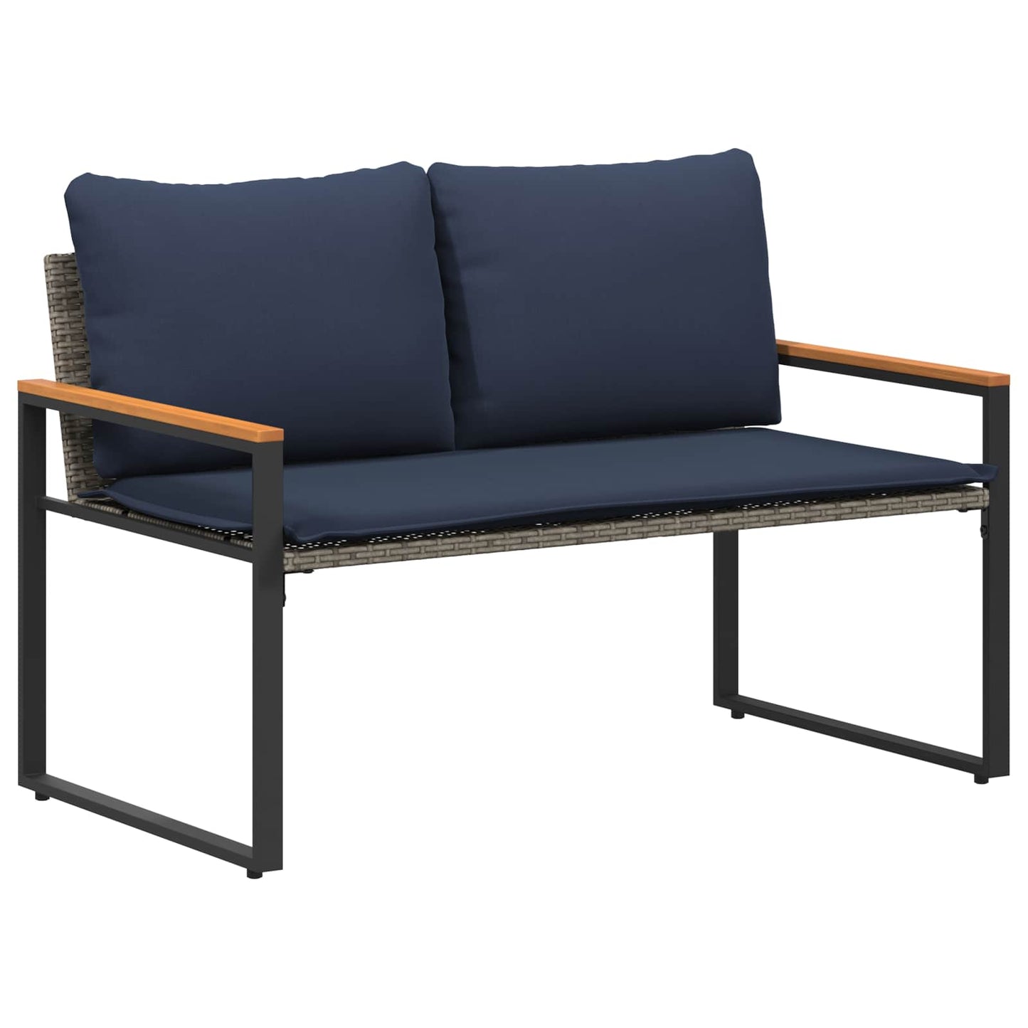 panchina con cuscino Grigio e Blu Navy 115 x 65 x 72 cm Rattan