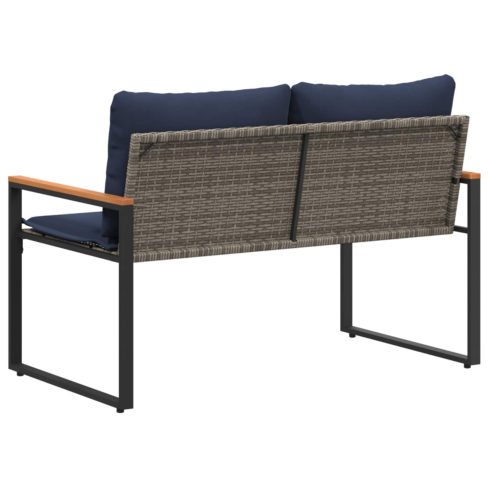 panchina con cuscino Grigio e Blu Navy 115 x 65 x 72 cm Rattan | homemem39