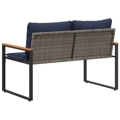 panchina con cuscino Grigio e Blu Navy 115 x 65 x 72 cm Rattan | homemem39