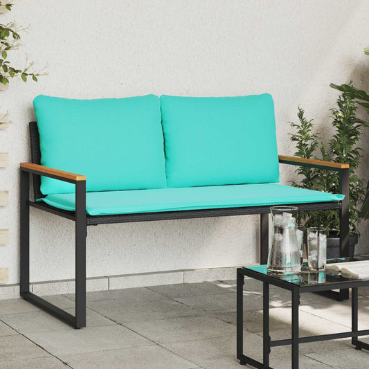 panchina con cuscino Nero e Turchese 115 x 65 x 72 cm Rattan