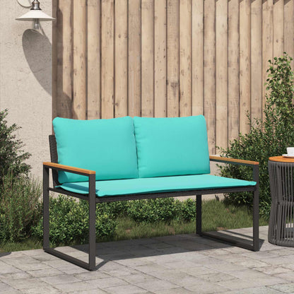 panchina con cuscino Nero e Turchese 115 x 65 x 72 cm Rattan