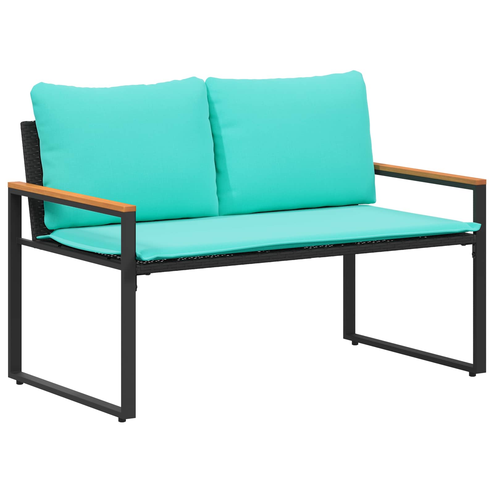 panchina con cuscino Nero e Turchese 115 x 65 x 72 cm Rattan | homemem39