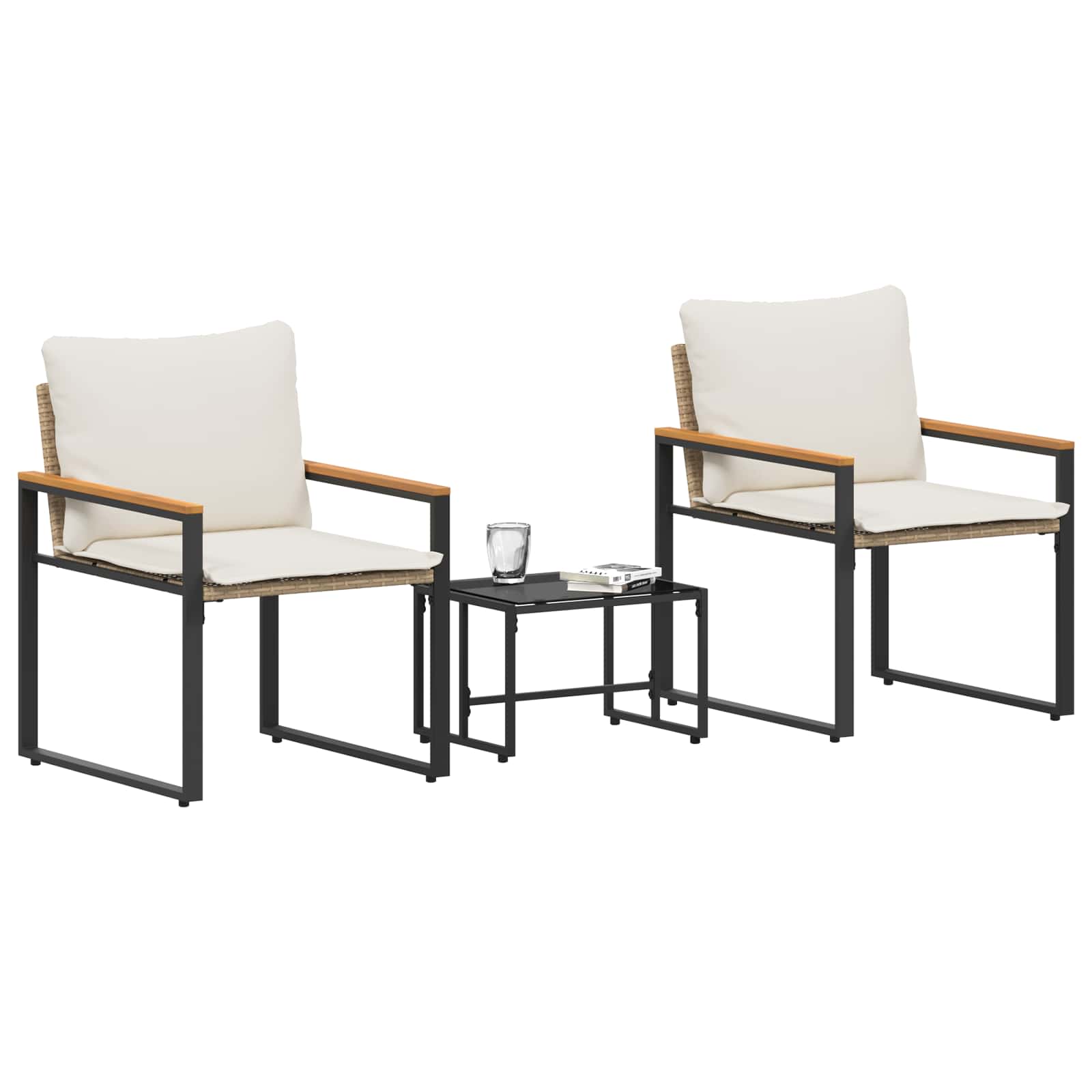 Set di Mobili con cuscino 3 pcs Beige e Bianco Crema Rattan | homemem39