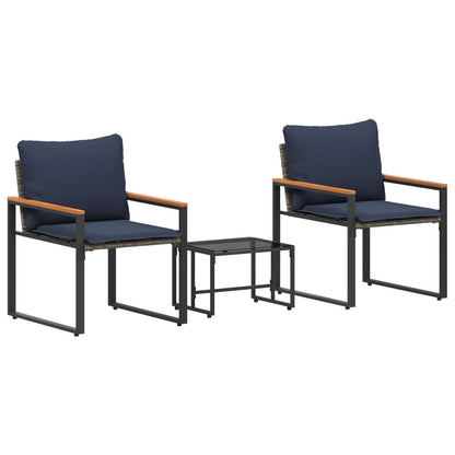 Set di Mobili con cuscino 3 pcs Grigio e Blu Navy Rattan