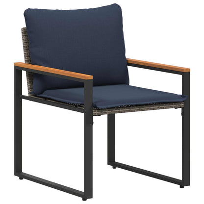 Set di Mobili con cuscino 3 pcs Grigio e Blu Navy Rattan