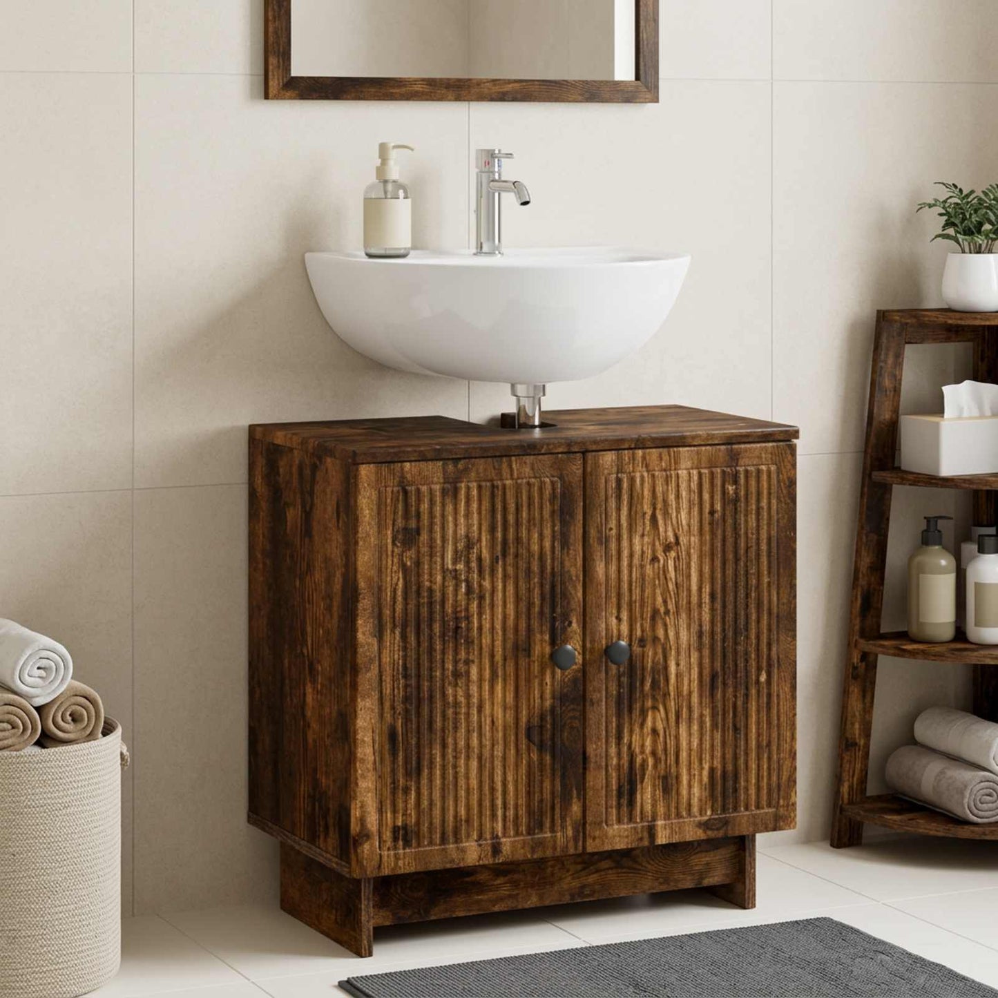 Armadio per Lavabo da Bagno EDE Rovere Fumo 59,5 x 31,5 x 59 cm