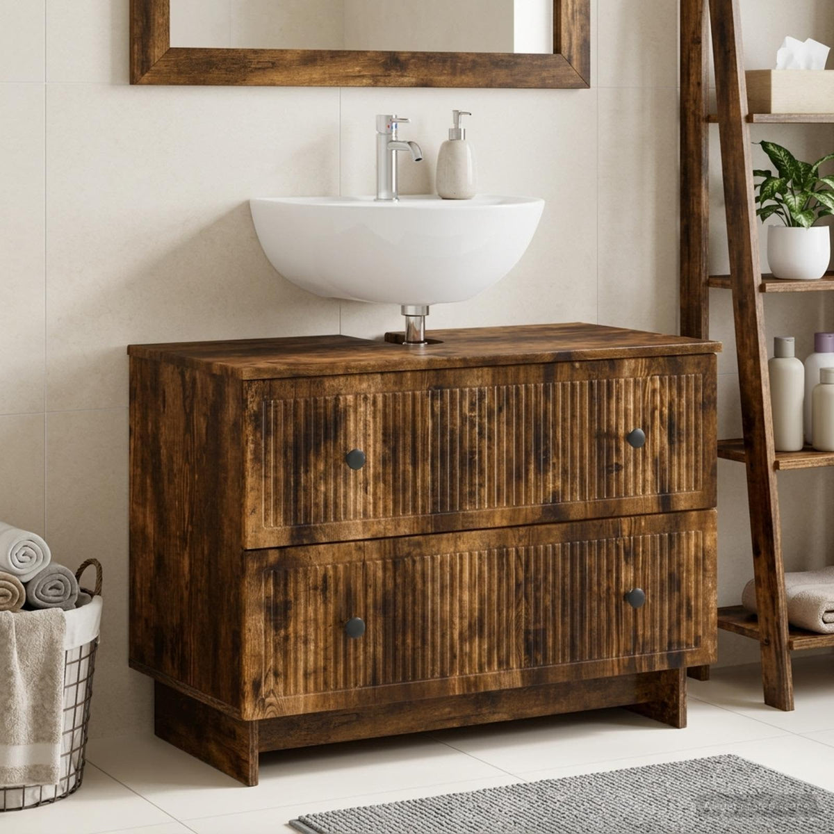 Armadio per Lavabo da Bagno EDE Rovere Fumo 82 x 41 x 59 cm