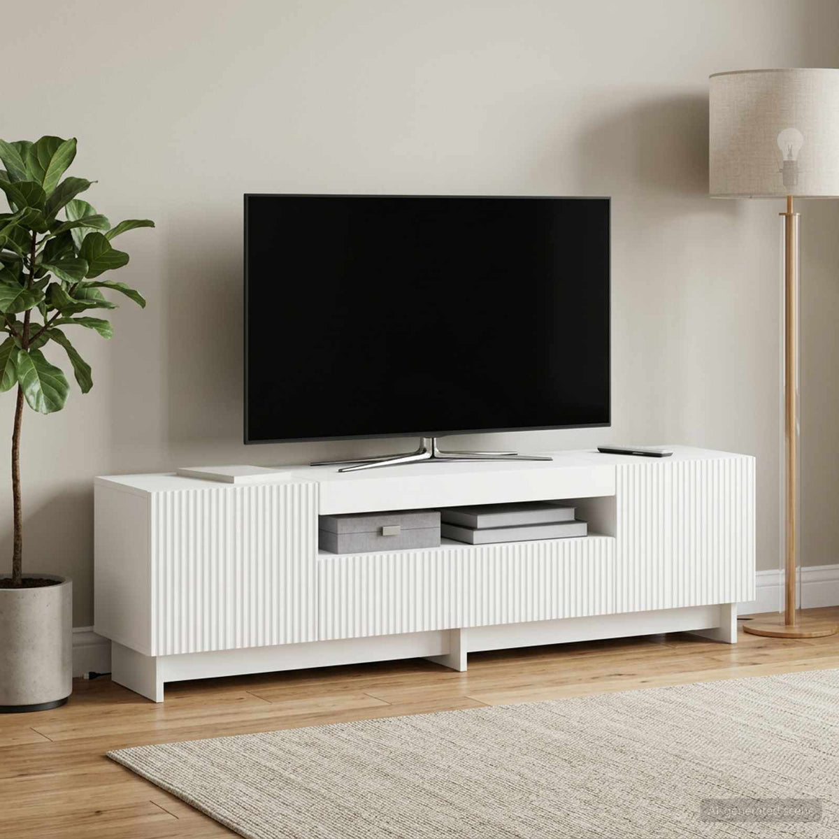 Mobile TV LED EDE 153 x 35 x 43 cm Bianco Legno ingegnerizzato