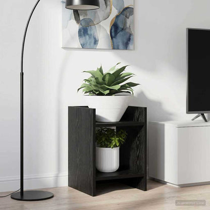 Supporto per piante con lo scaffale Rovere Nero 30 x 30 x 40 cm | homemem39