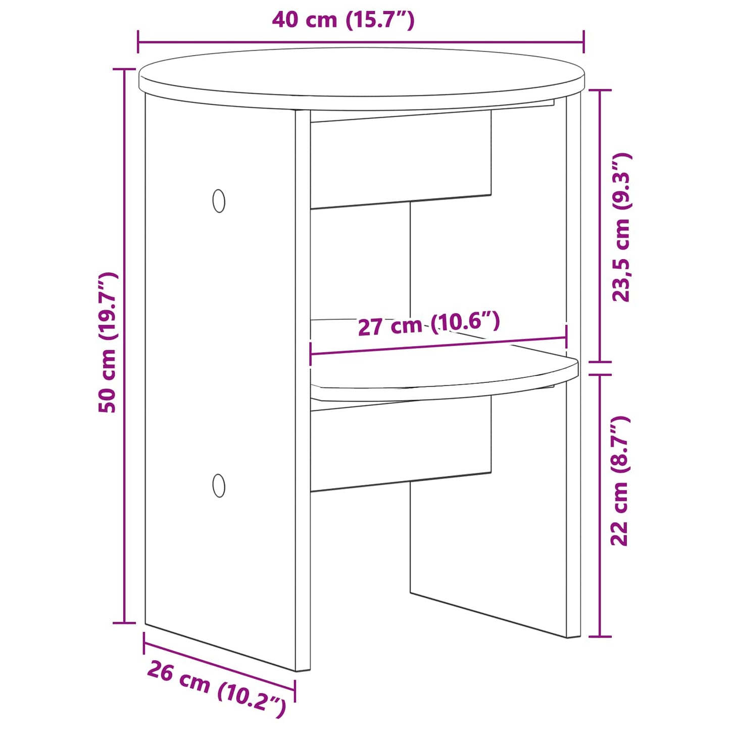 Mobile laterale Bianco Ø40 x 50 cm Legno ingegnerizzato | homemem39