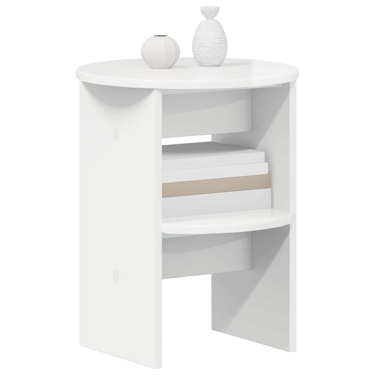 Mobile laterale Bianco Lucido Ø40 x 50 cm Legno ingegnerizzato | homemem39