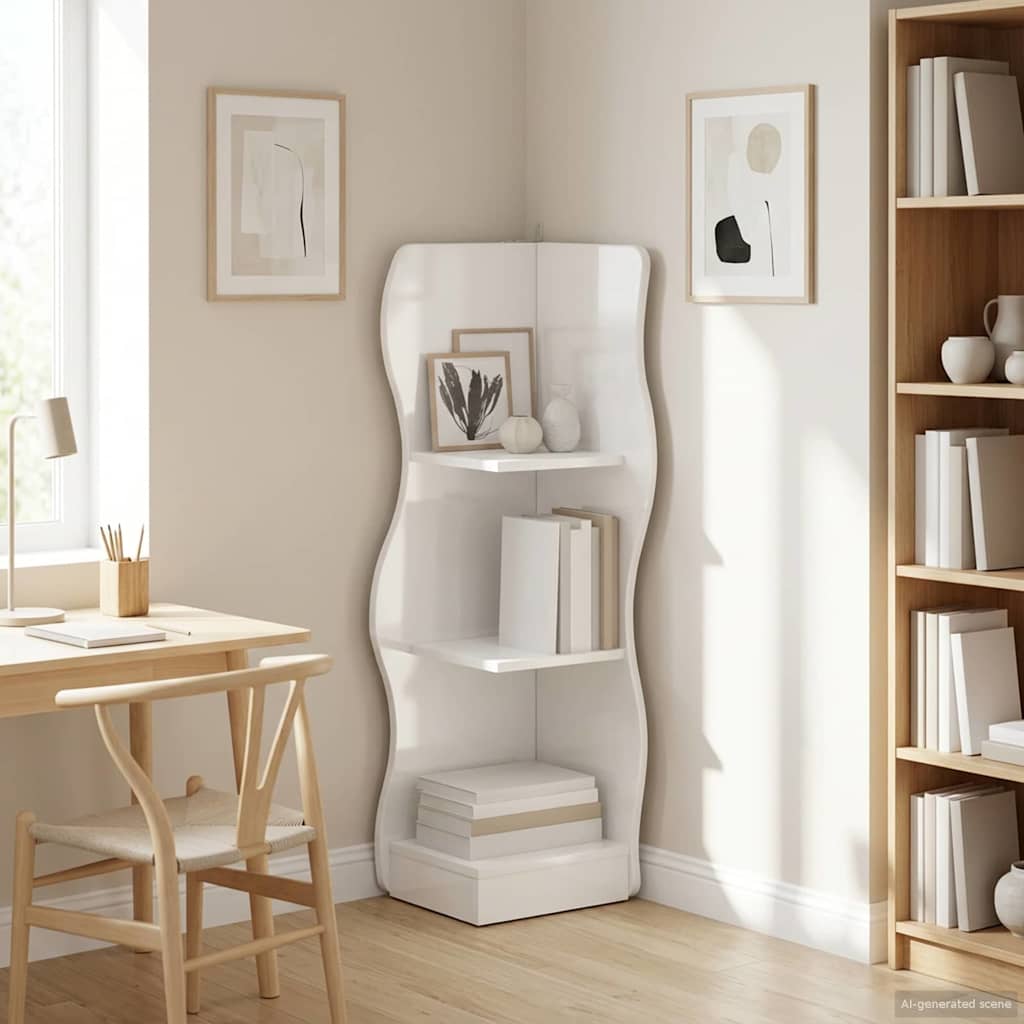 Mensola angolare con lo scaffale Bianco Lucido 34 x 33 x 102 cm
