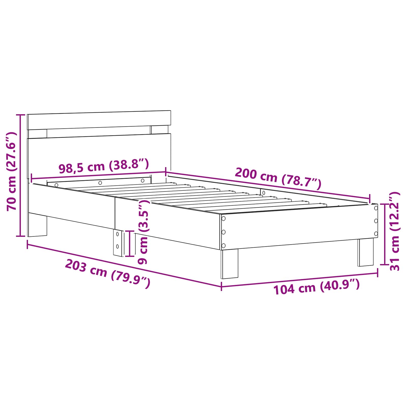 Struttura del letto Rovere artigianale 98.5 x 200 cm | homemem39