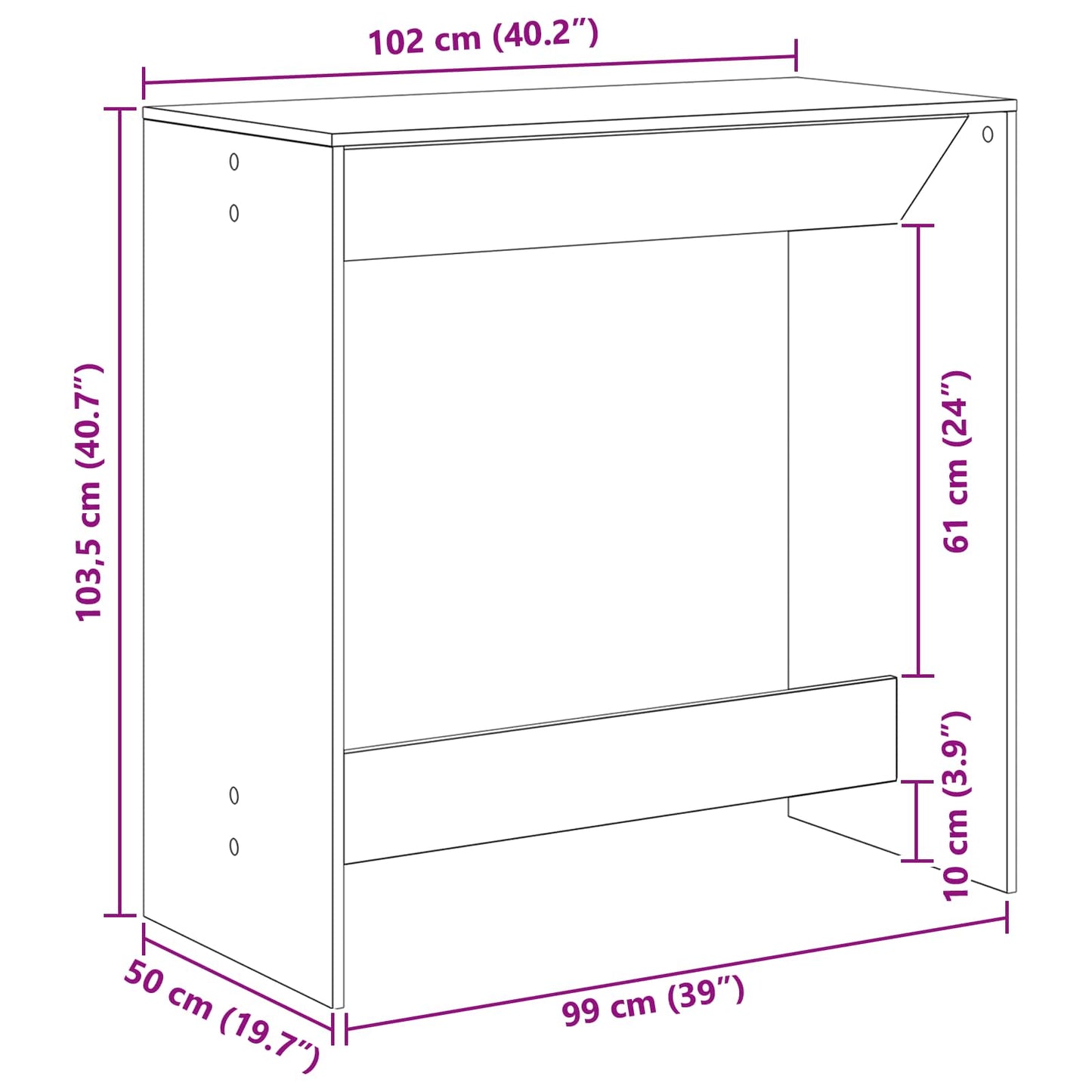 Tavolo da bar Rovere Nero 102 x 50 x 103,5 cm Legno multistrato
