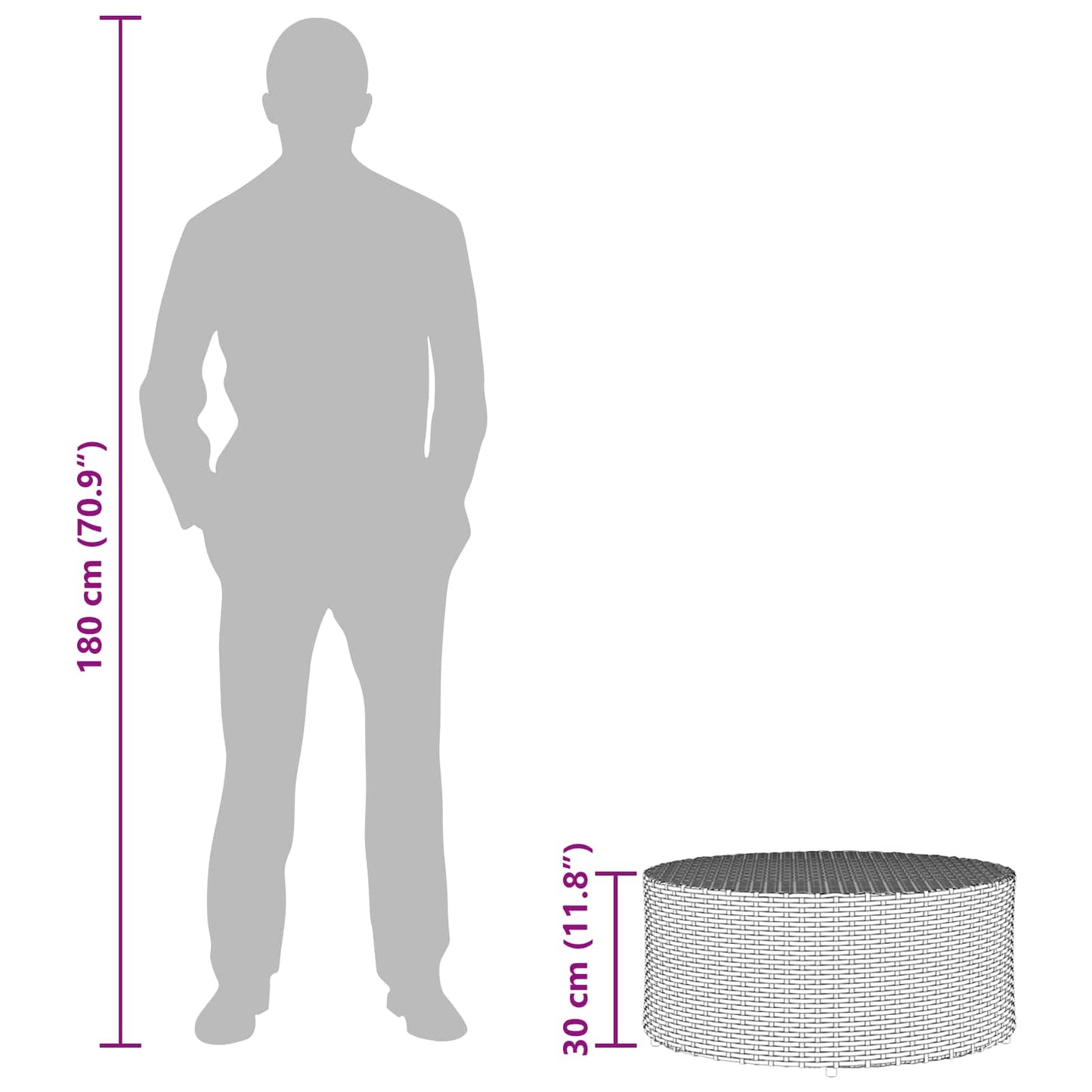 Tavolino da caffè da esterno Grigio Ø 68 x 30 cm polyrattan | homemem39