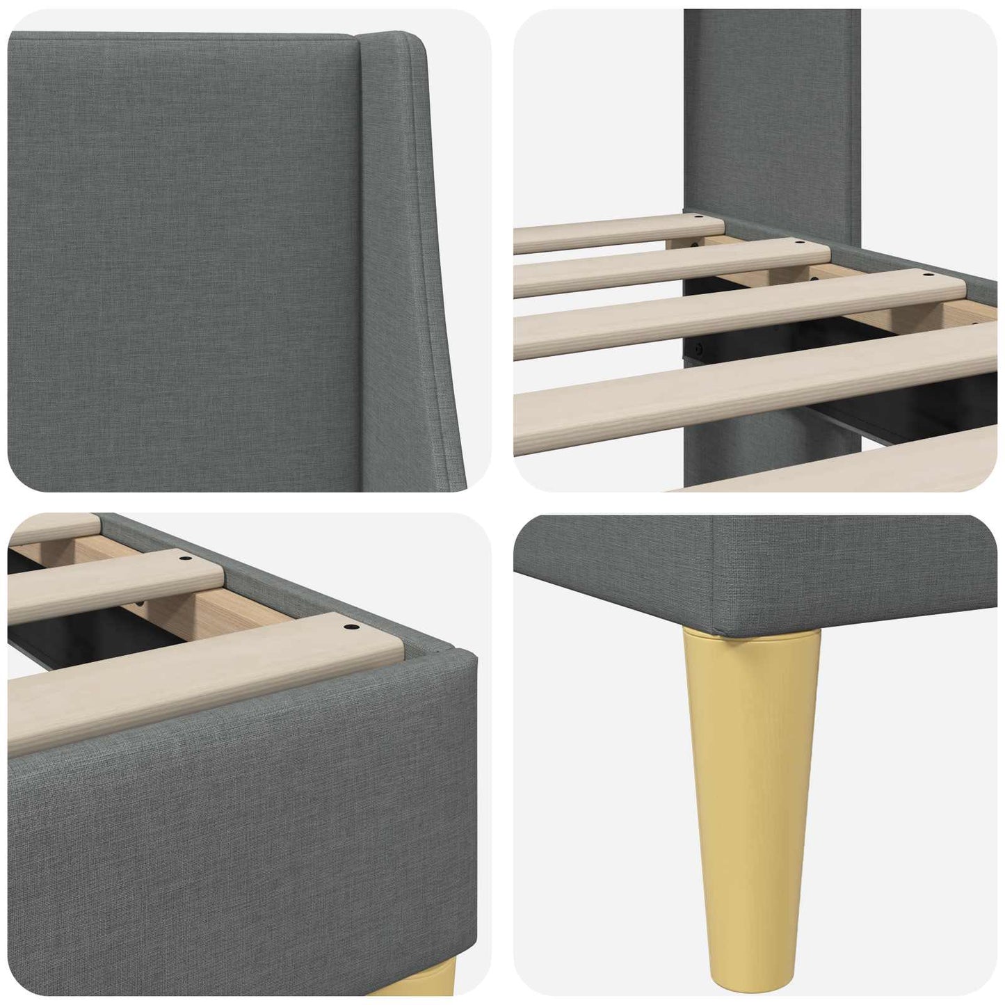 Struttura del letto Grigio scuro 100 x 200 cm Tessuto