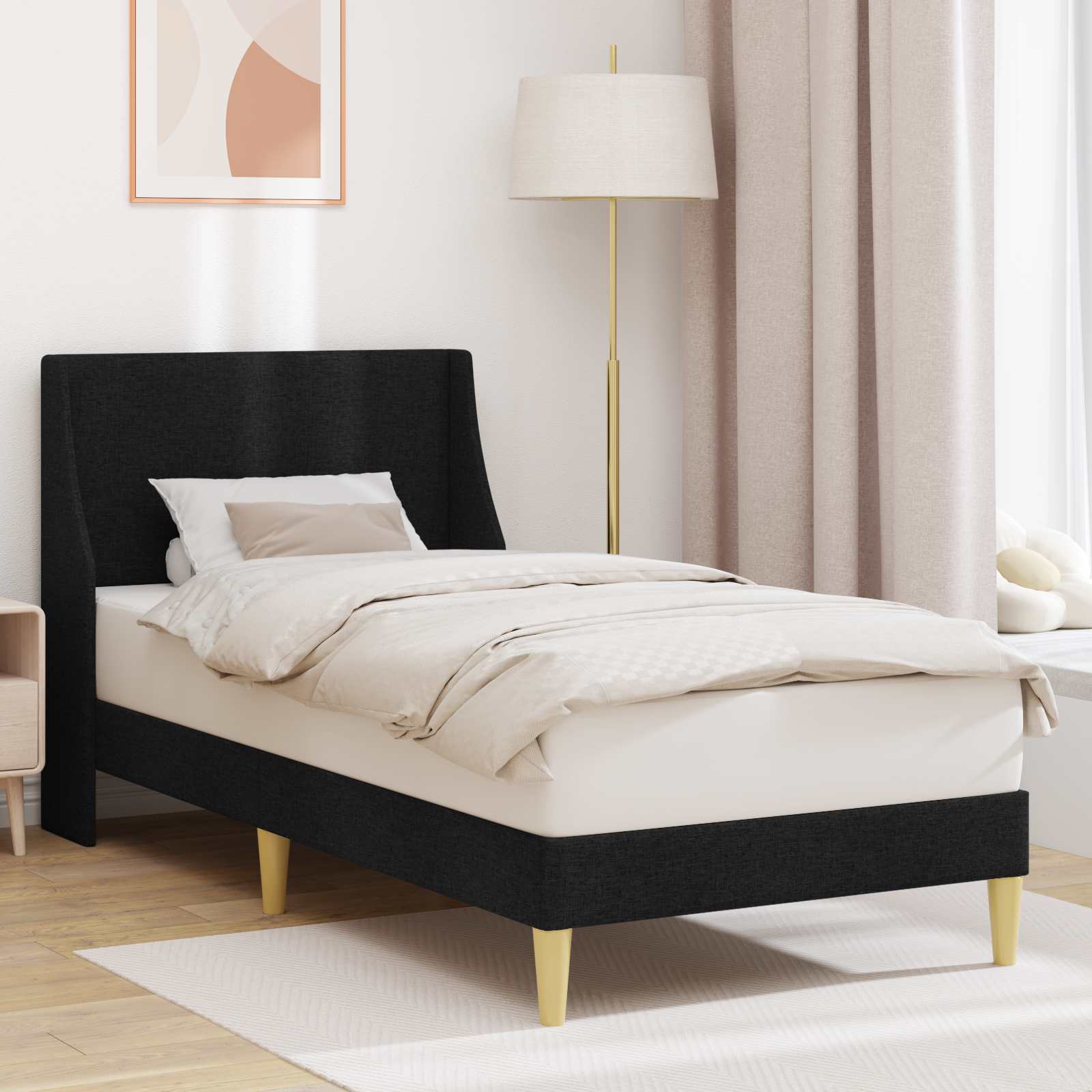Struttura del letto Tinta unita Nero 100 x 200 cm Tessuto | homemem39