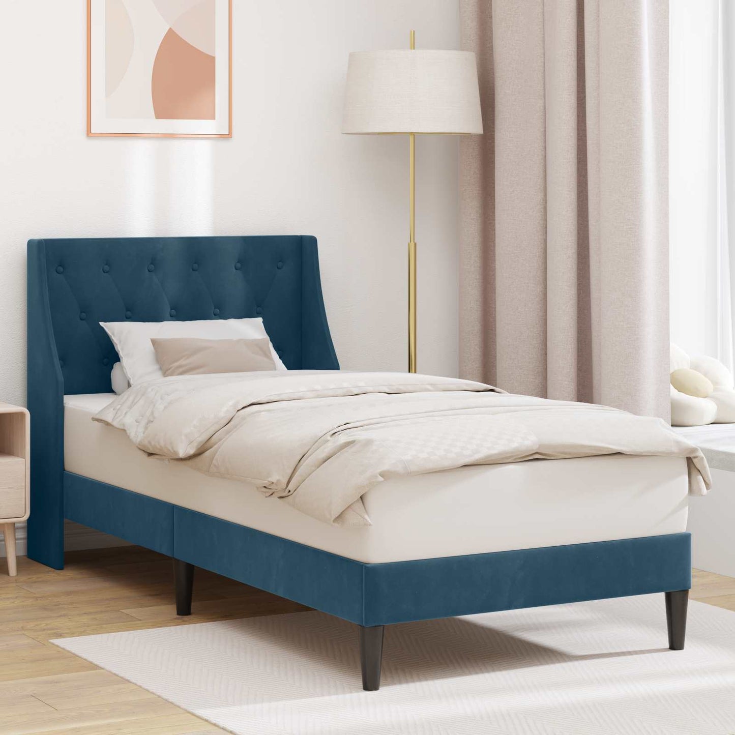 Struttura del letto con testiera Blu 100 x 200 cm Velluto