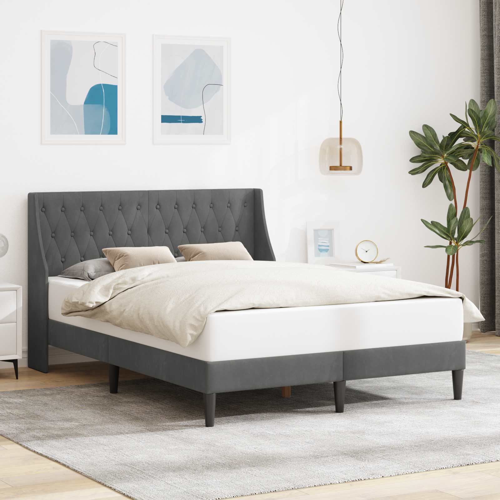 Struttura del letto Grigio scuro 140 x 190 cm Velluto | homemem39